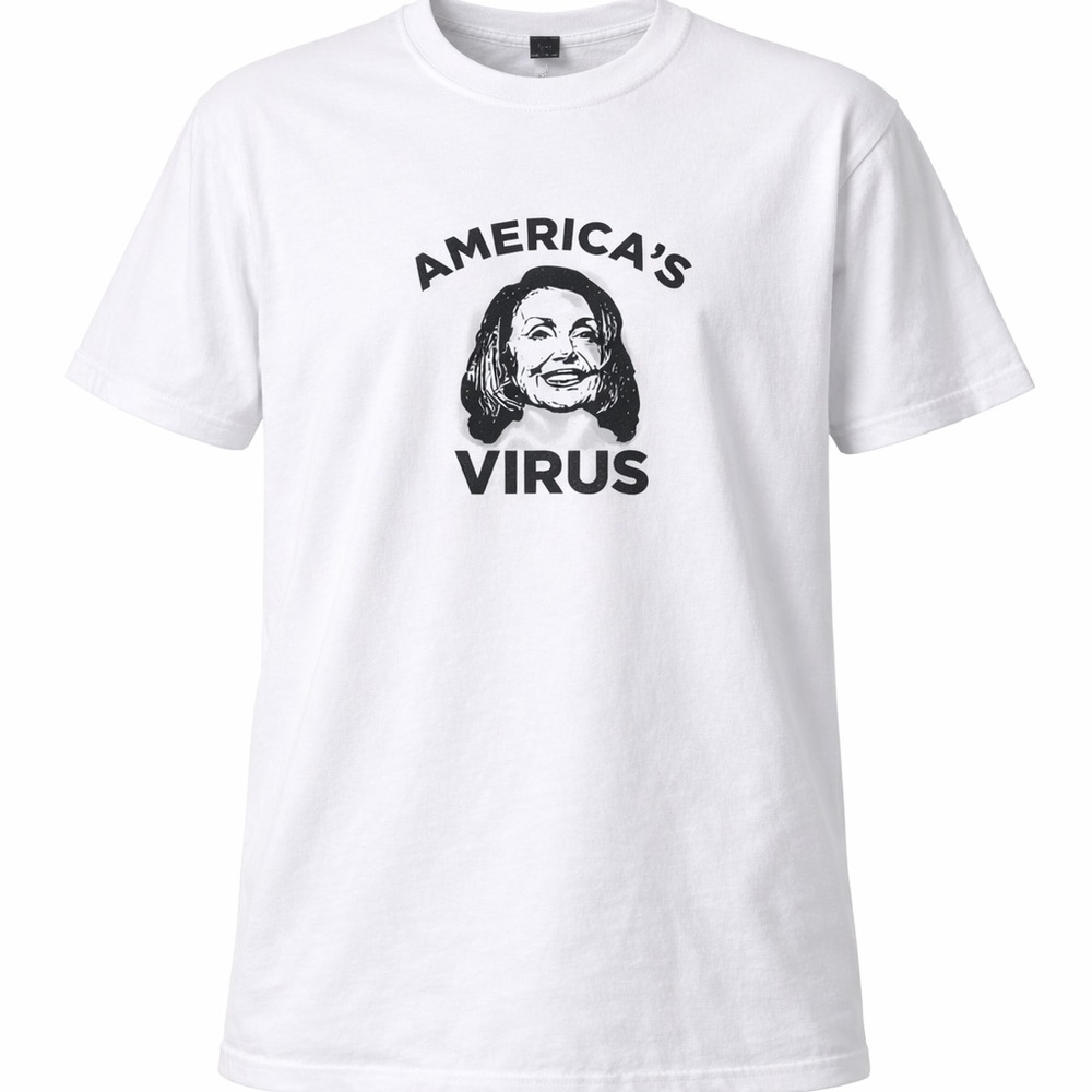 Nancy Pelosi Funny America’s Virus T Shirt White Donald Trump Sz Large